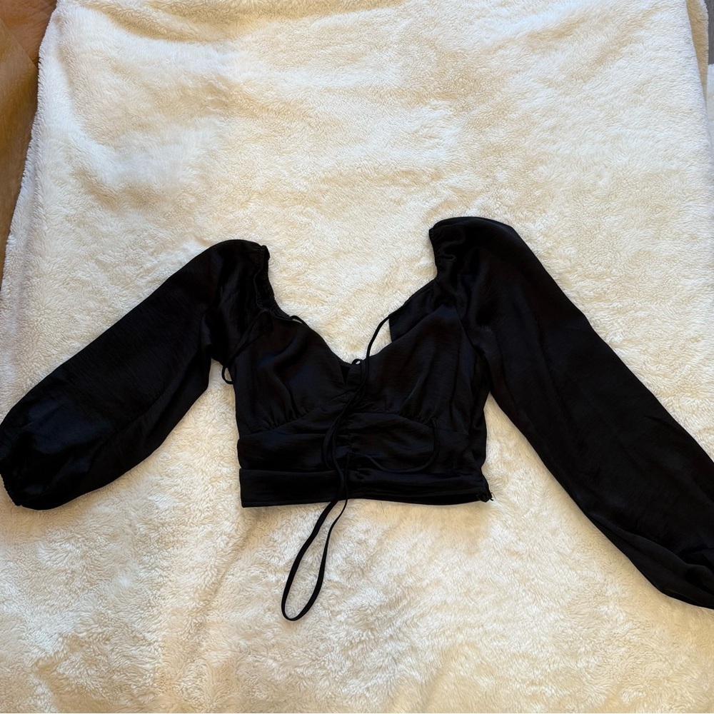 Topshop Black Puff Sleeve Blouse